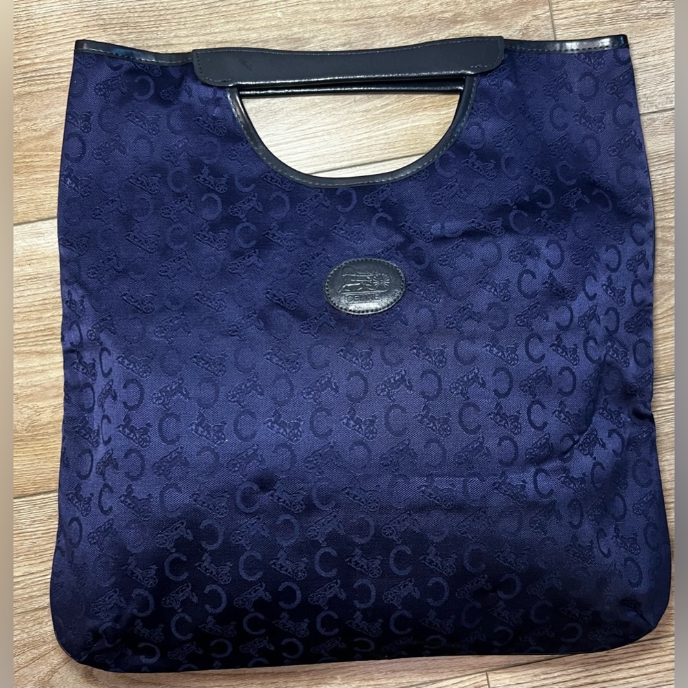 Luxurious Blue Textured Tote with Cutout Handle